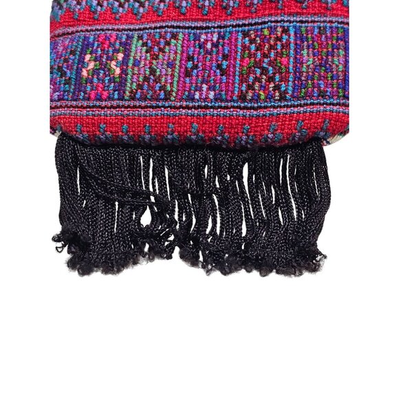 Woven Ethnic Crossbody Bag With Multicolor Stripes & Fringes - Picture 3 of 9